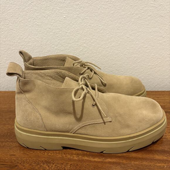 ZARA Chukka Boots Mens Size 12 EU 46 Tan Suede Lace Up Desert Chunky Sole - Picture 6 of 11